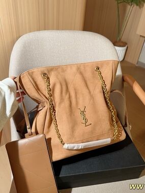 Designer Inspired Beige Suede Chain Shoulder Tote